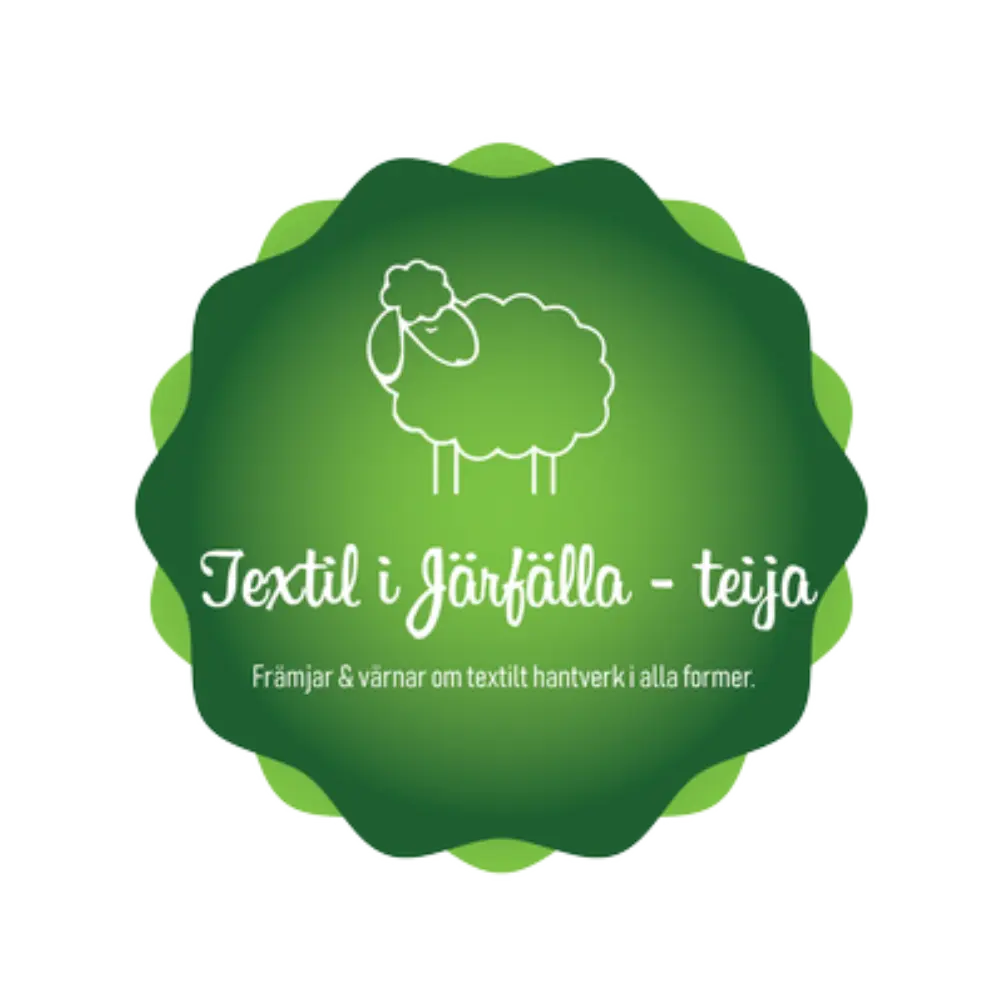 Teija - Textil i Järfälla – förening för textilt hantverk Logotyp för Teija - Textil i Järfälla med ett grönt får